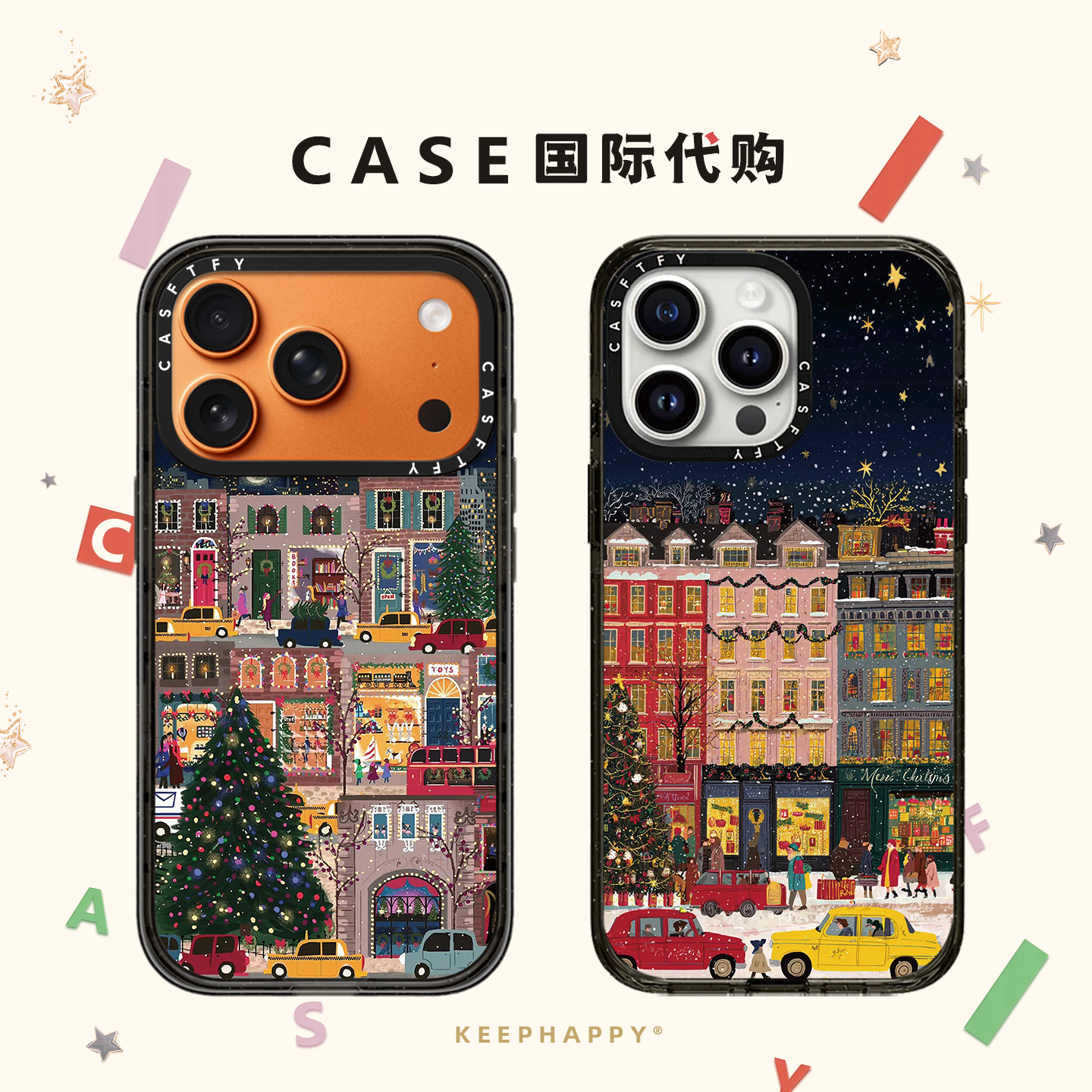 CASE圣诞建筑街头景色适用iphone17手机壳16promax苹果15pro透明MagSafe磁吸14plus小众13情侣Air网红12时尚