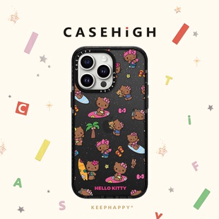CASETi联名黑闪壳沙滩度假黑皮Kitty猫适用苹果16pro手机壳iphone15透明MagSafe磁吸亚克力14promax卡通C家13
