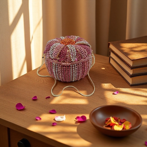 新款镶钻晚宴包镂空花篮盒子包