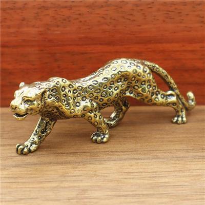 黄铜金钱豹复古实心摆件