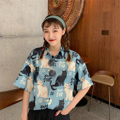 Real shooting of College style short sleeve floral shirt student Hong Kong Style Japanese department 5-sleeve shirt coat