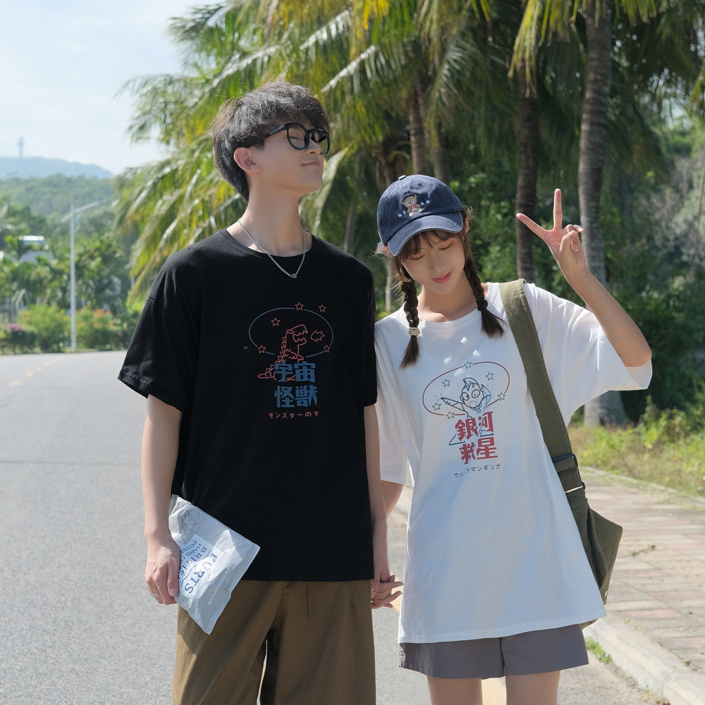 Real shot 6535 cotton summer couple's top fashion universe monster port style short sleeve t-shirt female