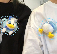 Real shot cotton students and boys cartoon Plush Donald Duck Brooch decoration lovers short sleeve T-shirt