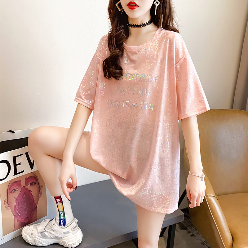 Real shot short sleeve T-shirt women's summer 2021 new Korean round neck student top large women's clothing