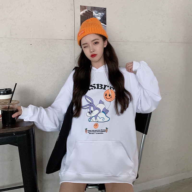 Real shooting fish scale student long sleeve sweater printed hooded loose personality coat