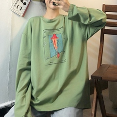 Real shot cotton medium long color long sleeve Chaowang red loose top simple and versatile