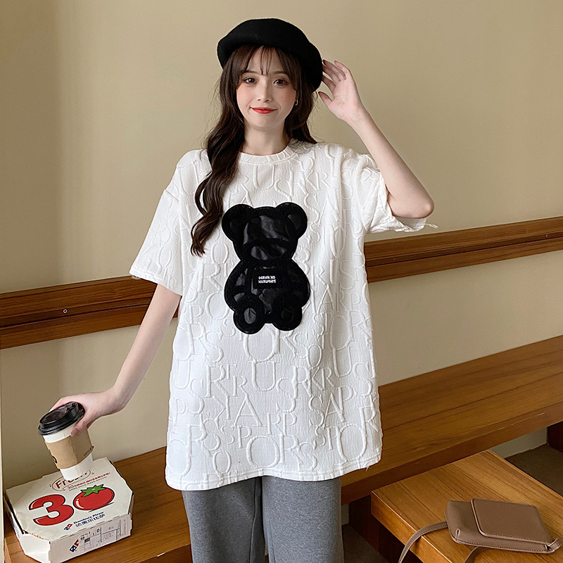 Real shot 2021 new ins super fire short sleeve t-shirt female Korean loose jacquard bear student top