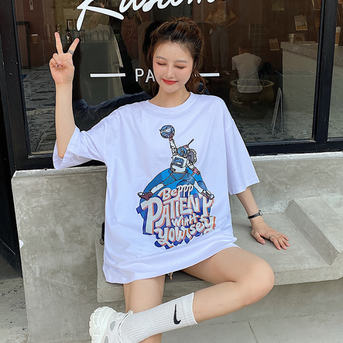 Cartoon net red loose lazy wind short sleeve t-shirt female summer new Korean student top