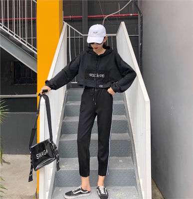 Short long sleeve T-shirt striped high waist Capris two piece set