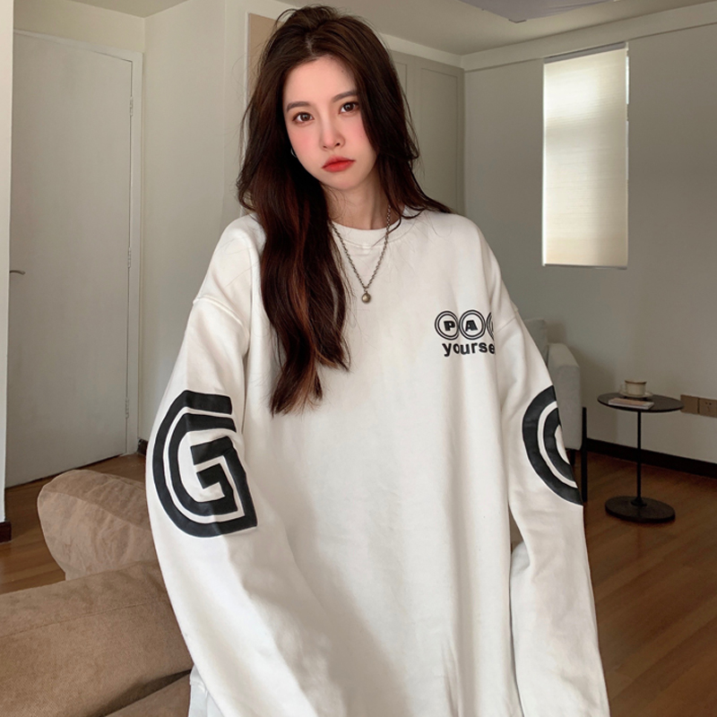 Real shot loose foam printed sweater for women in spring and Autumn