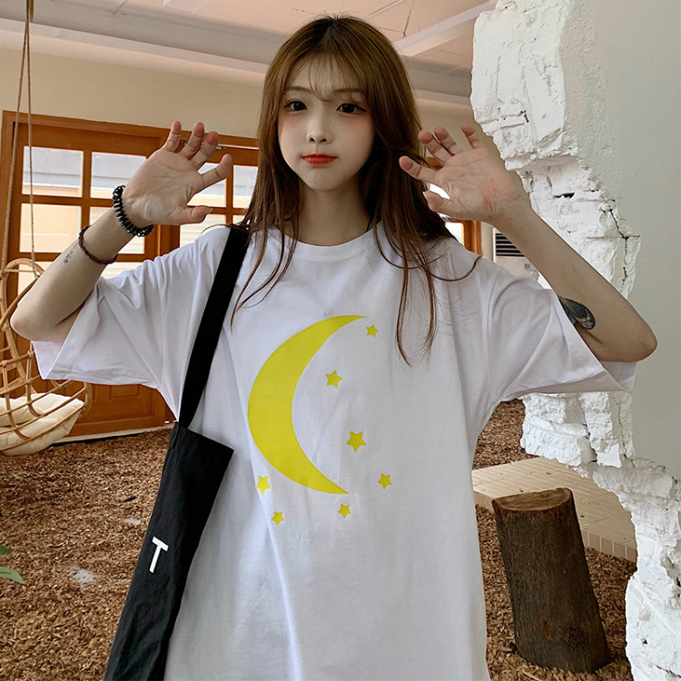Real shot summer Korean Short Sleeve White Top Women's loose and super fire Harajuku style T-shirt