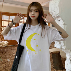 Real shot summer Korean Short Sleeve White Top Women's loose and super fire Harajuku style T-shirt