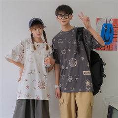 實拍 情侶裝塗鴉印花短袖T恤學生半袖五分袖體恤