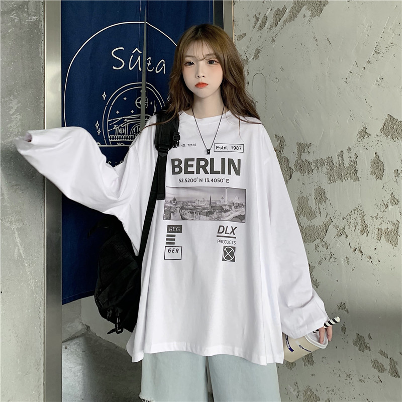 Real shot long sleeve loose Korean fashion Harajuku thin style