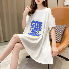 Real shot short sleeve T-shirt women's summer new Korean off shoulder medium length top large women's wear