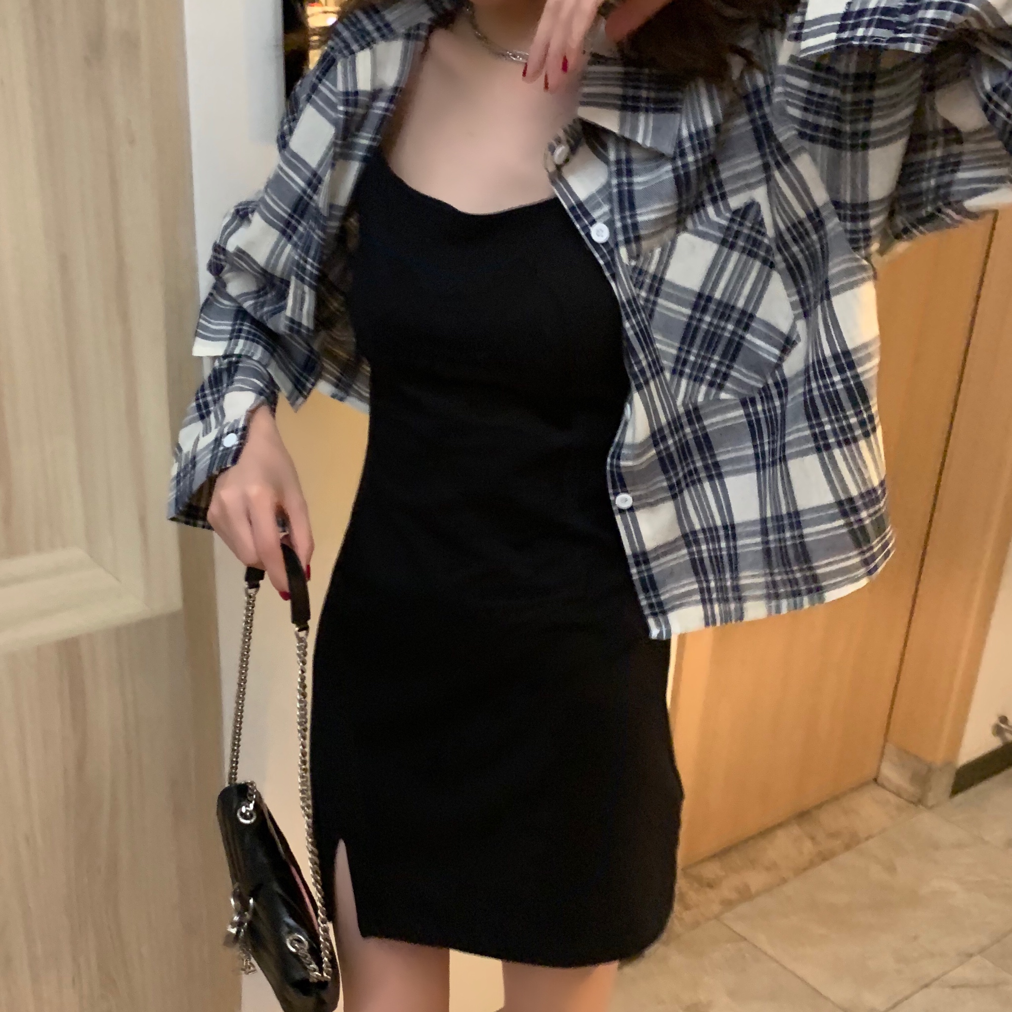 Real shot summer new Plaid Shirt women's versatile sunscreen top long sleeve