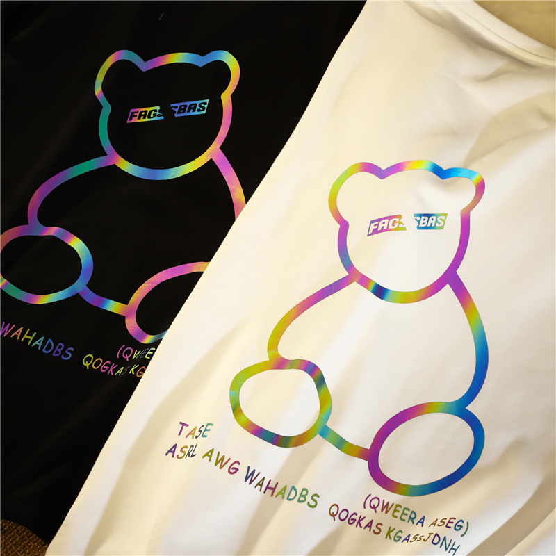 Fashion brand reflective bear short sleeve T-shirt for Korean women