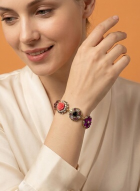 仙女风复古花朵彩石镶钻手链