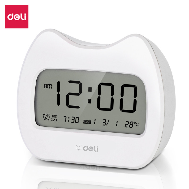 得力LE101萌宠闹钟静音智能闹钟多功能声控夜灯一体学生床头闹钟