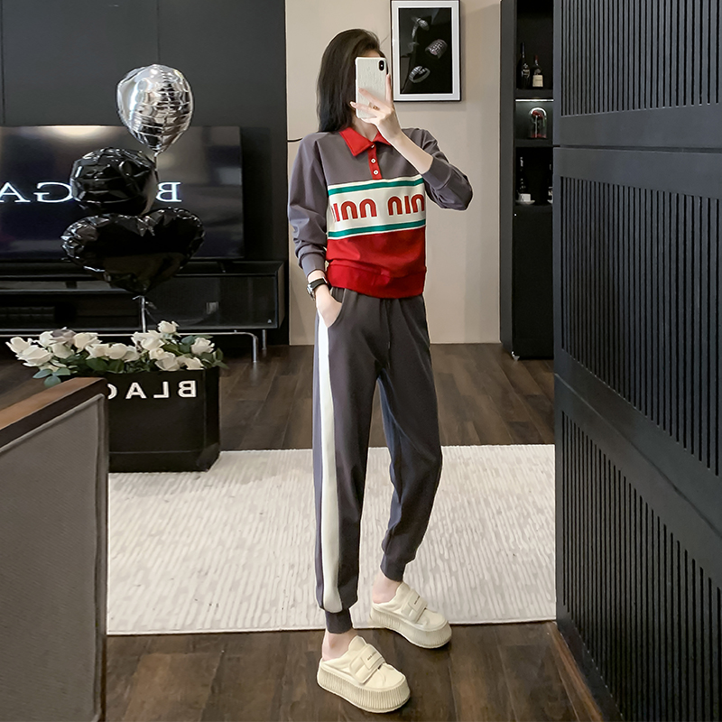 2023年网红炸街时尚新款休闲运动套装女秋装显瘦跑步运动服两件套