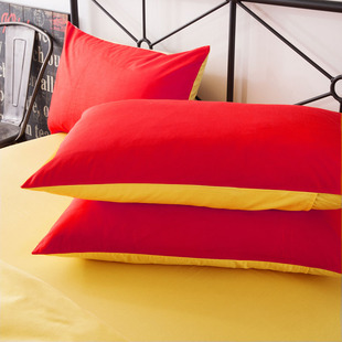 纯色大红色枕套素色双拼枕套 纯棉单人双人枕头套 全棉 纯色玫红