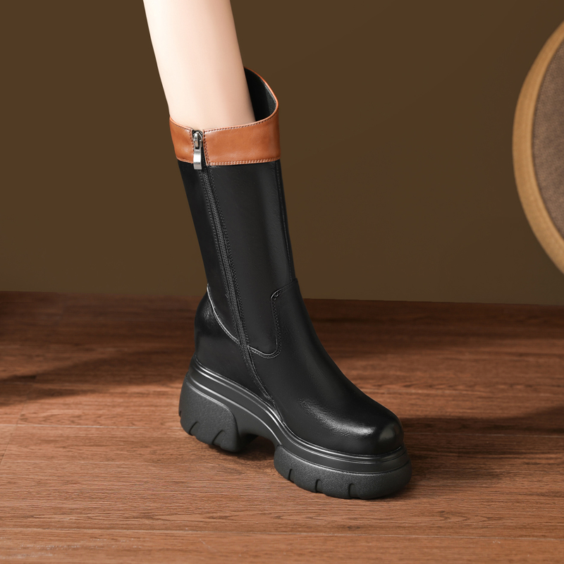 11.5cm真皮内增高马丁靴