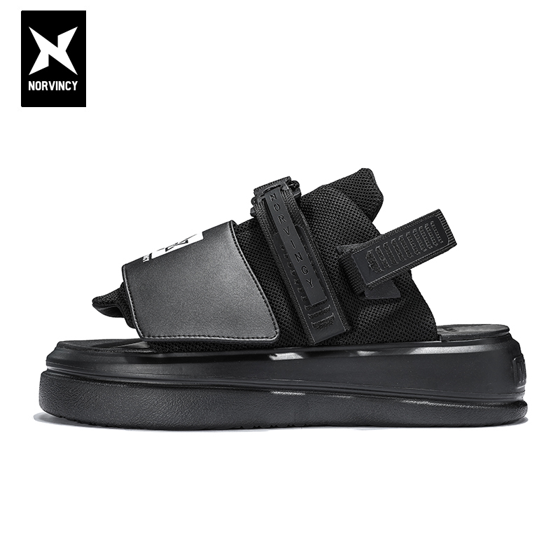 皮革拼接魔术贴磁力扣沙滩鞋