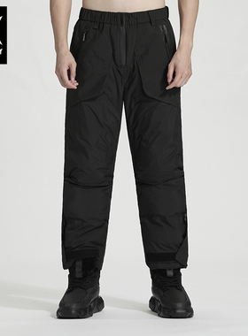 诺凡希黑色宽松加厚夹棉冲锋裤男秋冬大码直筒长裤保暖滑雪休闲裤