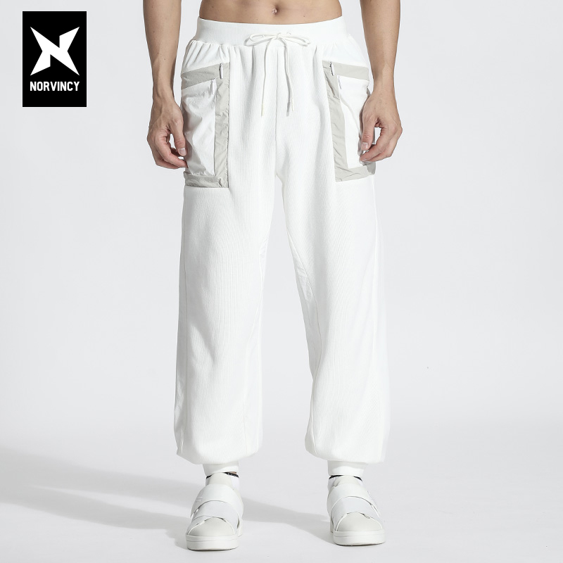 诺凡希春秋休闲裤男女高级宽松舒适潮牌拼色重磅拉链口袋束脚卫裤