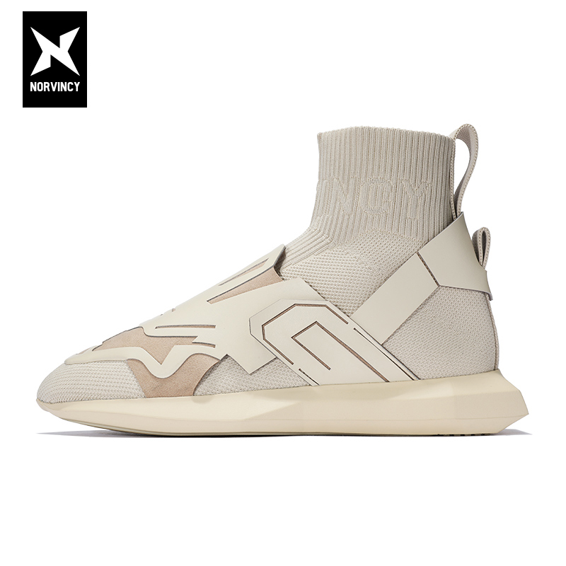 诺凡希春秋男士袜套中帮板鞋飞织黑武士男女同款走路通勤休闲鞋潮