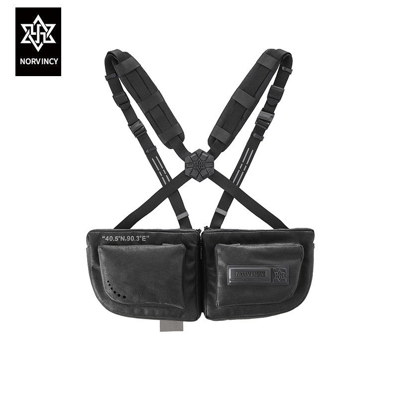 诺凡希背带腰包男磁吸扣标识拉链大容量户外休闲百搭潮牌情侣背包