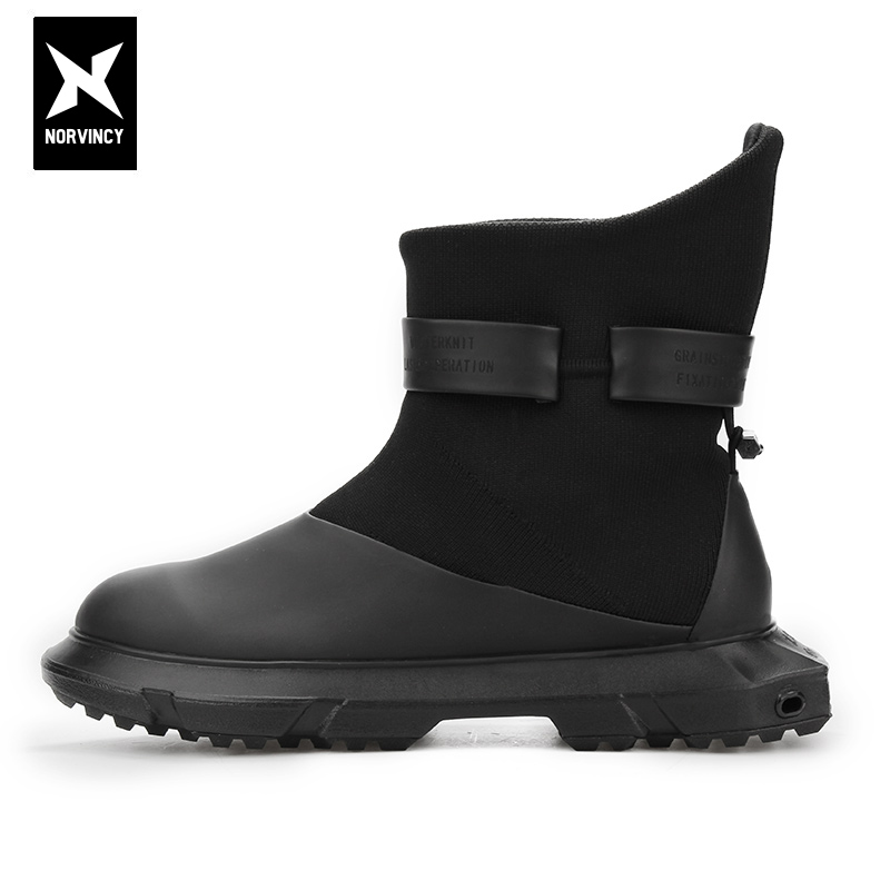 诺凡希^冬季男士马丁靴男休闲高帮加绒保暖厚底飞织切尔西靴子潮