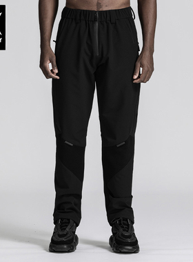 诺凡希秋冬灰色户外裤子男宽松拉链机能风拼接松紧腰长裤户外潮裤