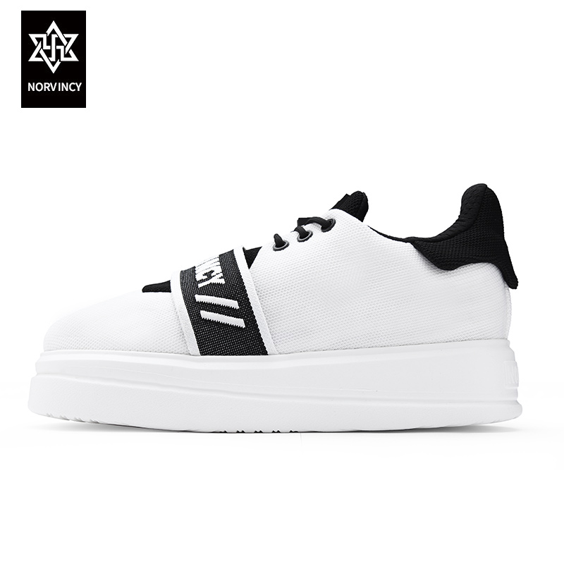 诺凡希春季新款飞织透气男款小白鞋弹力厚底增高品牌字母潮流板鞋