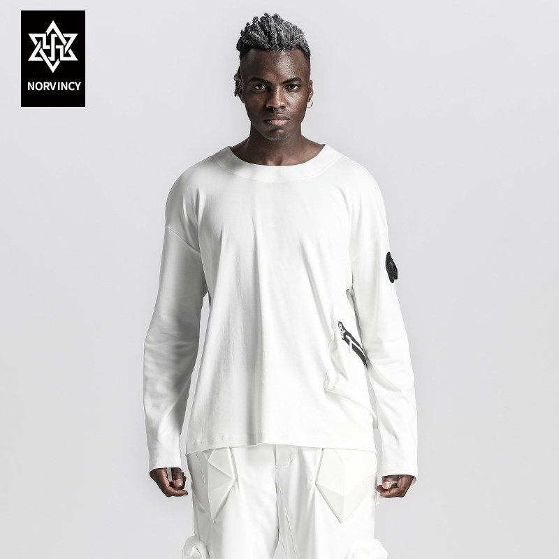 诺凡希长袖卫衣男纯色春季潮流ins贴袋百搭品牌logo圆领时尚上衣