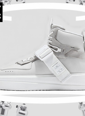 诺凡希白色高帮鞋男潮流皮面百搭小众厚底机车机能情侣款休闲板鞋