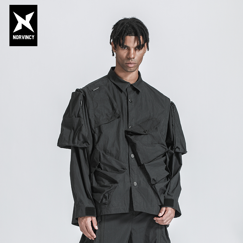 诺凡希男式翻领可拆卸长袖衬衫