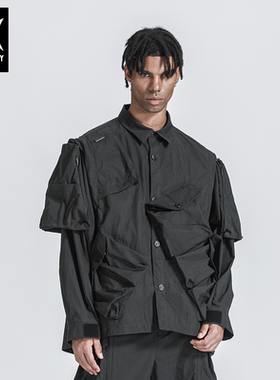 NORVINCY/诺凡希男式翻领可拆卸长袖黑色潮流时尚户外休闲衬衫