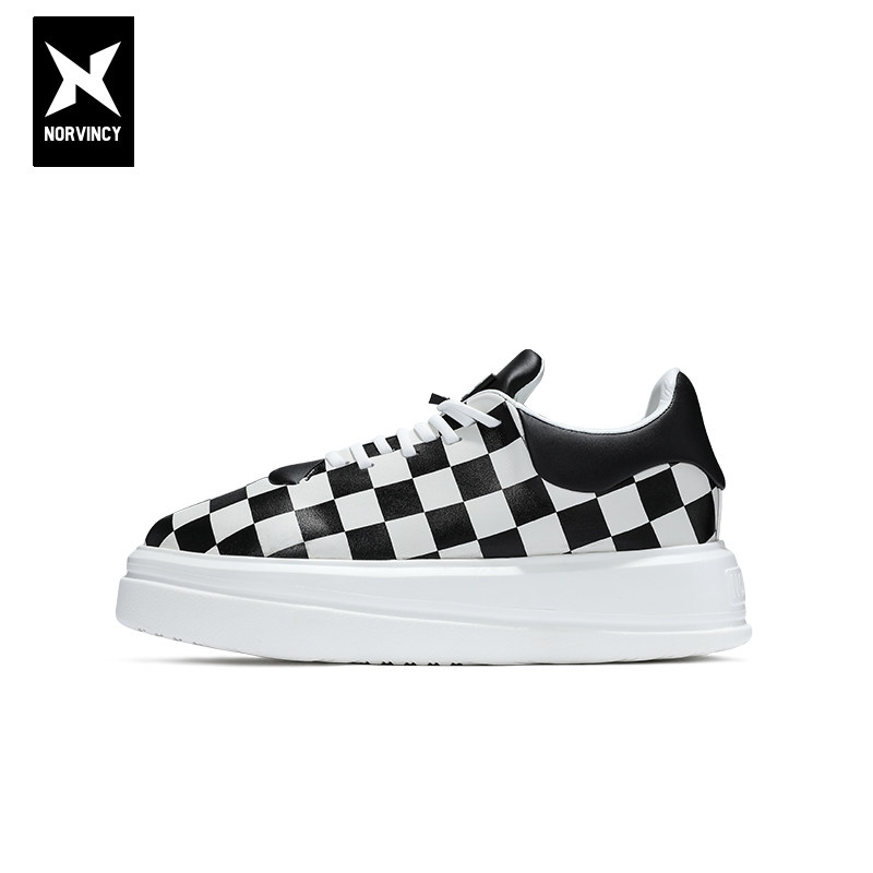 诺凡希休闲鞋春秋黑白棋盘格经典复古厚底高弹舒适男女同款板鞋潮,流行男鞋,时尚休闲鞋,淘宝优惠券,粉丝福利购,淘宝优惠卷