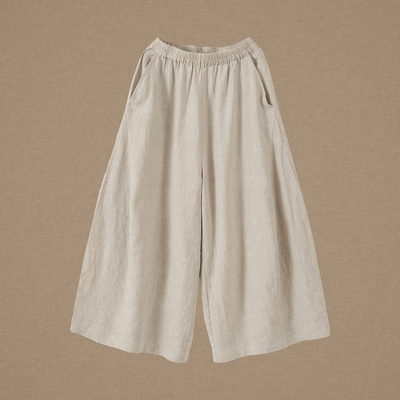 【以之】设计师品牌原创宽松大裤腿亚麻裤松紧腰舒适百搭阔腿裤女