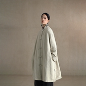 设计师原创重磅印花工艺竹影100%亚麻新中式 以之 国风棉衣外套