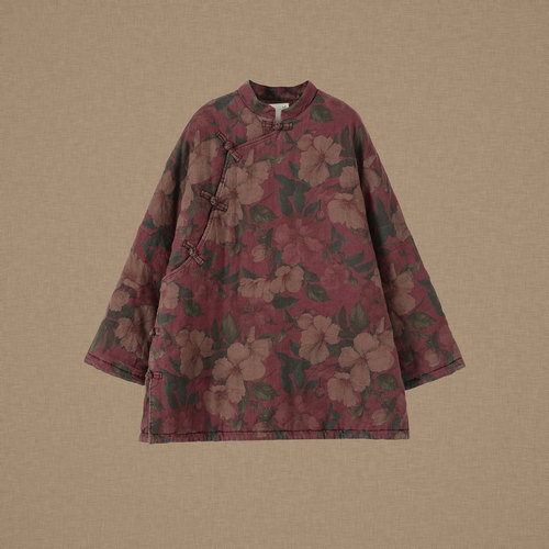 【以之】设计师原创冬季复古立领棉衣棉服保暖斜襟盘扣亚麻外套