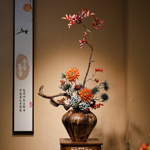 侘寂风手绘陶瓷花瓶摆件