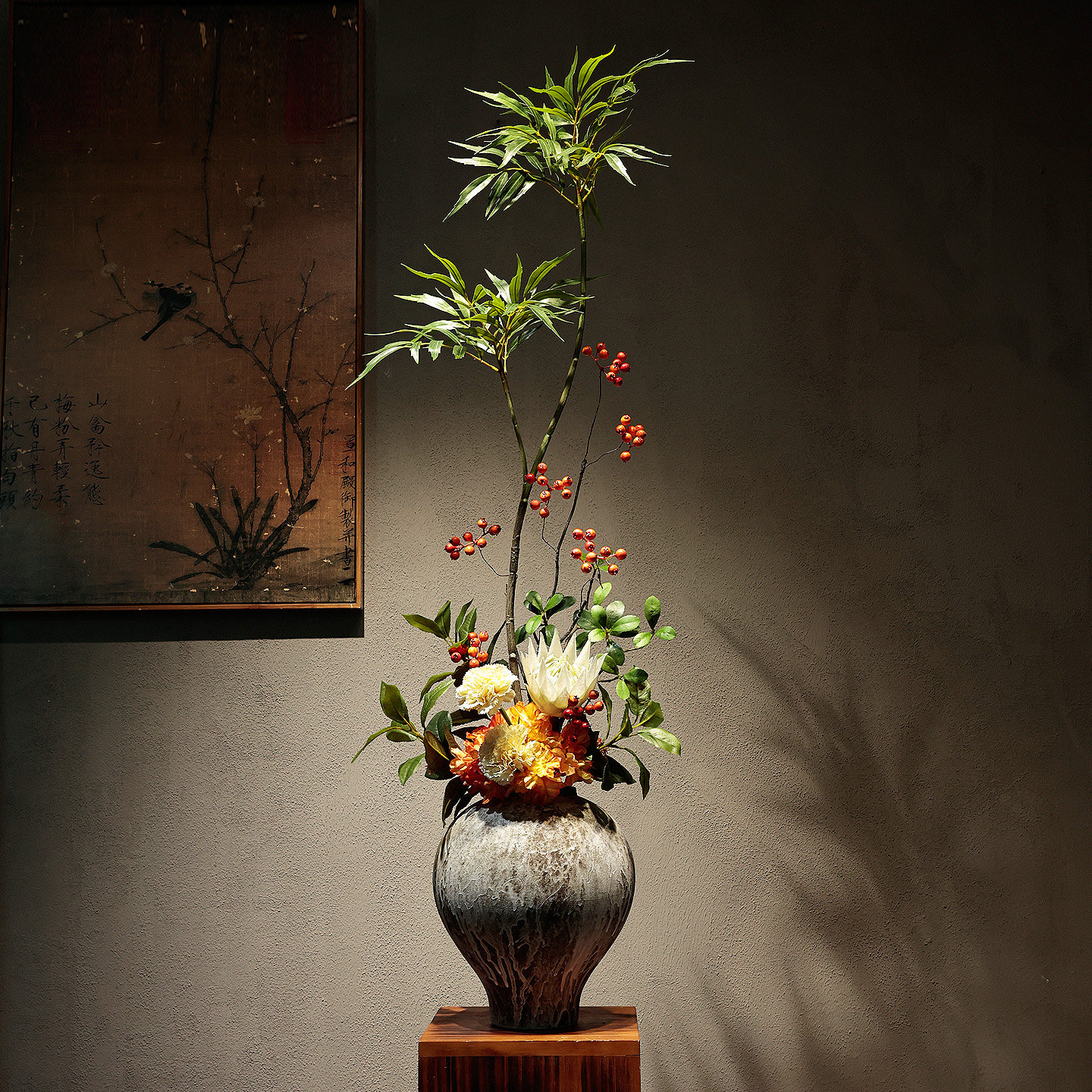 新中式陶瓷花瓶摆件禅意高挑插花仿真花家居玄关宋韵民宿酒店装饰