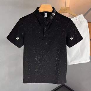 新款 上衣 男士 半袖 蜜蜂刺绣满天星polo衫 修身 短袖 夏季 潮流休闲时尚
