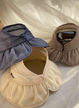 2025桑蚕丝空顶帽子女蓝色米色无顶帽防晒遮阳帽百搭显脸小太阳帽