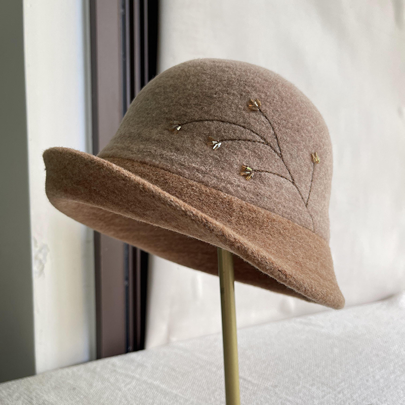 羊毛卷边渔夫帽子女秋冬时尚洋气中老年盆帽保暖百搭可折叠妈妈帽