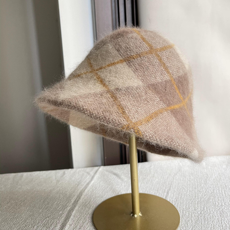 帽子渔夫帽女秋冬季安哥拉兔毛格子洋气水桶帽针织保暖大头围盆帽,服饰配件/皮带/帽子/围巾,帽子,淘宝优惠券,粉丝福利购,淘宝优惠卷