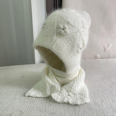 冬季 兔毛帽子围巾二件套保暖护耳户外防风毛线帽北方骑车滑雪帽潮