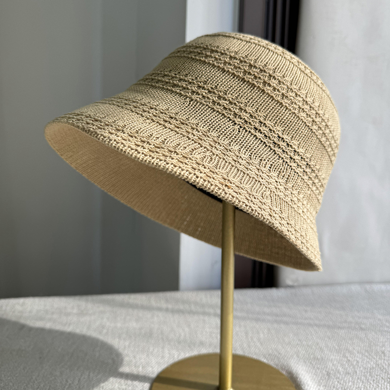 2025年新款棉麻米色镂空渔夫帽子女春夏防晒百搭洋气盆帽可折叠帽